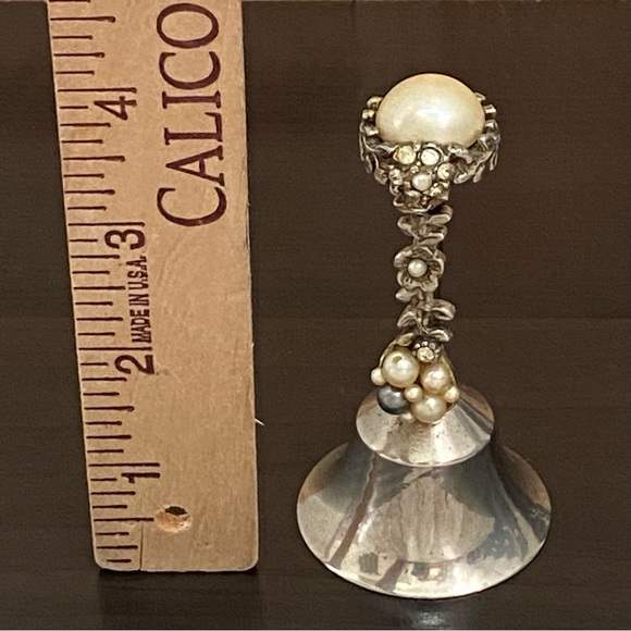 Vintage Collectible Faux Pearl Silver-plate Hand Bell - Picture 5 of 10